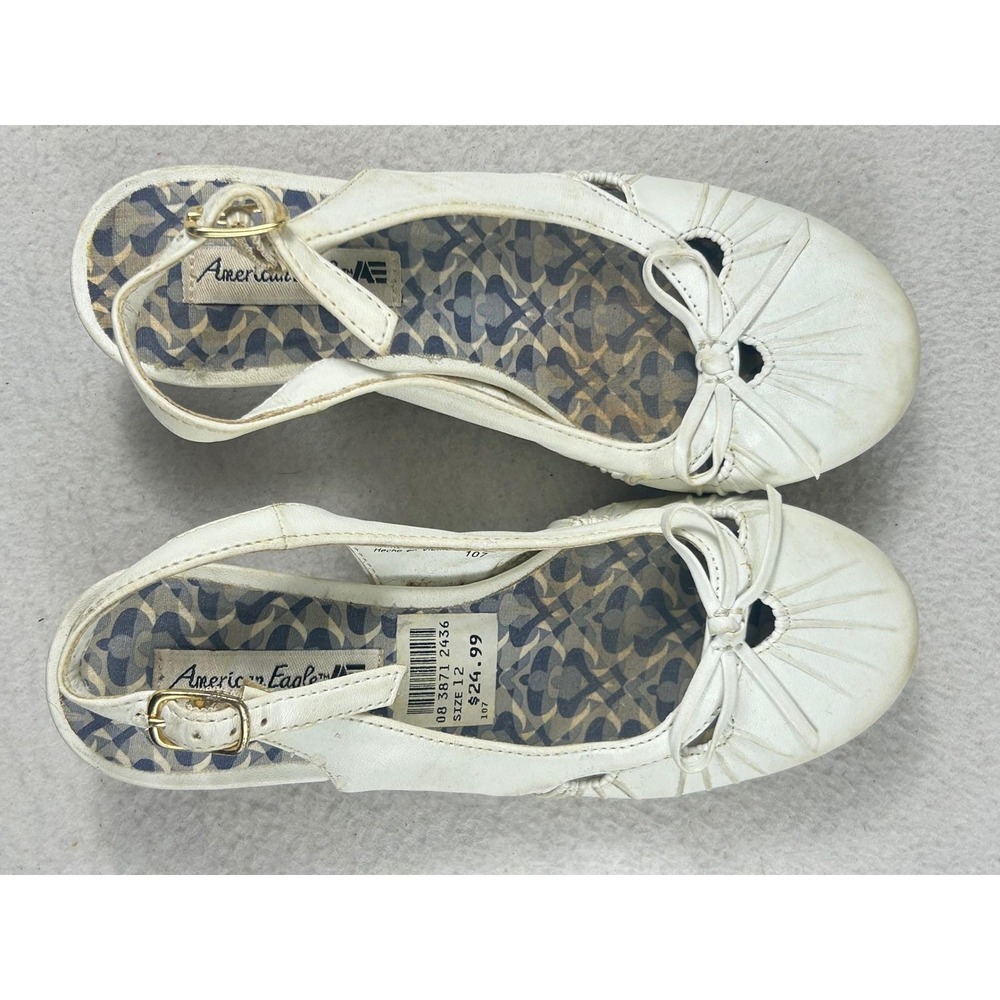 American Eagle Slingback Wedge Sandals Kids Size 12 White Coquette Dress Shoes
